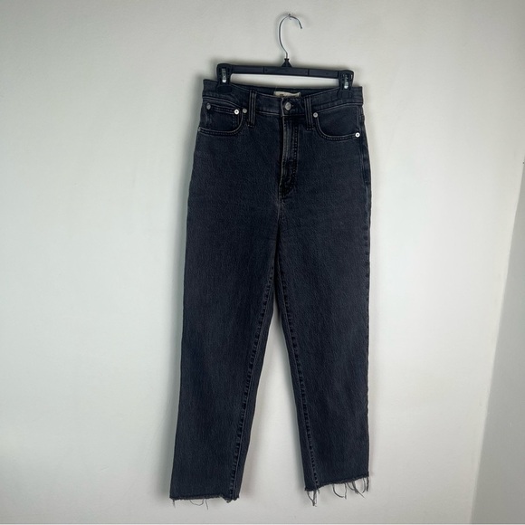 Madewell Perfect Vintage Straight Jeans Lunar Black Raw Hem Size 26 - Picture 2 of 7